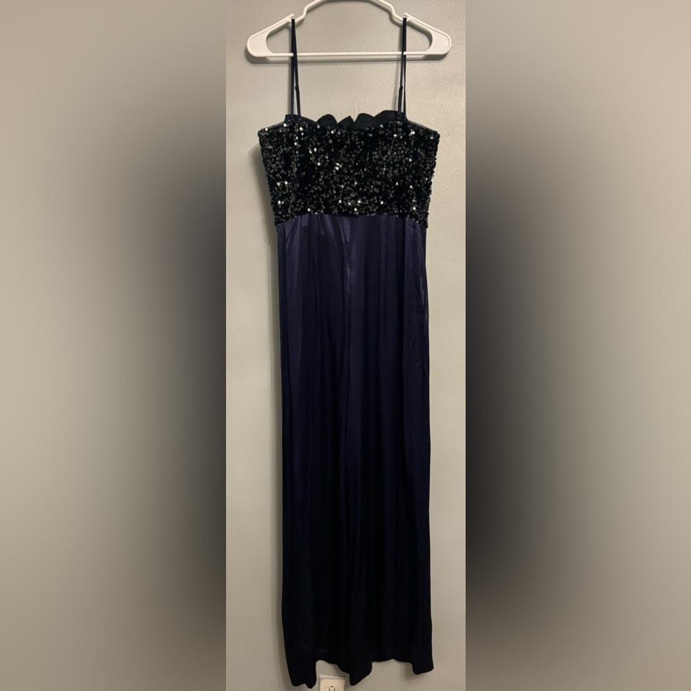Badgley Mischka navy Blue Wide Leg Sequin Jumpsuit EUC Sz 6 - Picture 5 of 5